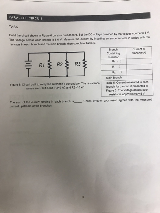 Solved PARALLEL CIRCUIT TASK circuit shown in Figure 6 on | Chegg.com