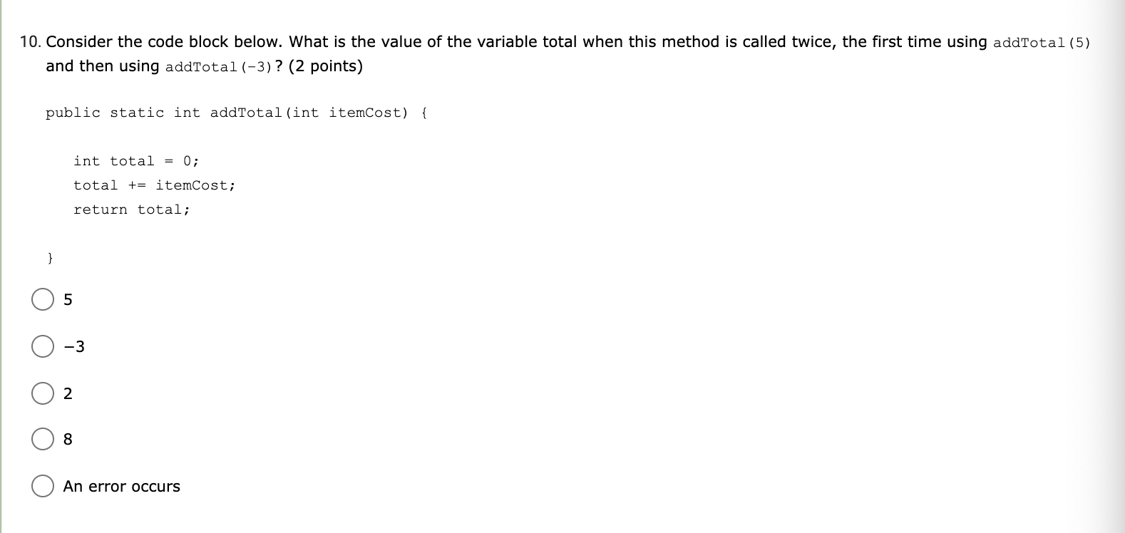 Solved 10. Consider the code block below. What is the value | Chegg.com