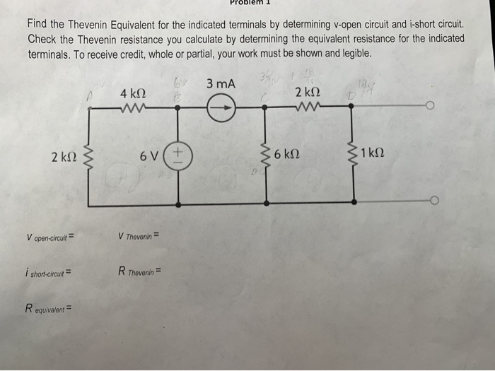 Solved Problem Find the Thevenin Equivalent for the | Chegg.com