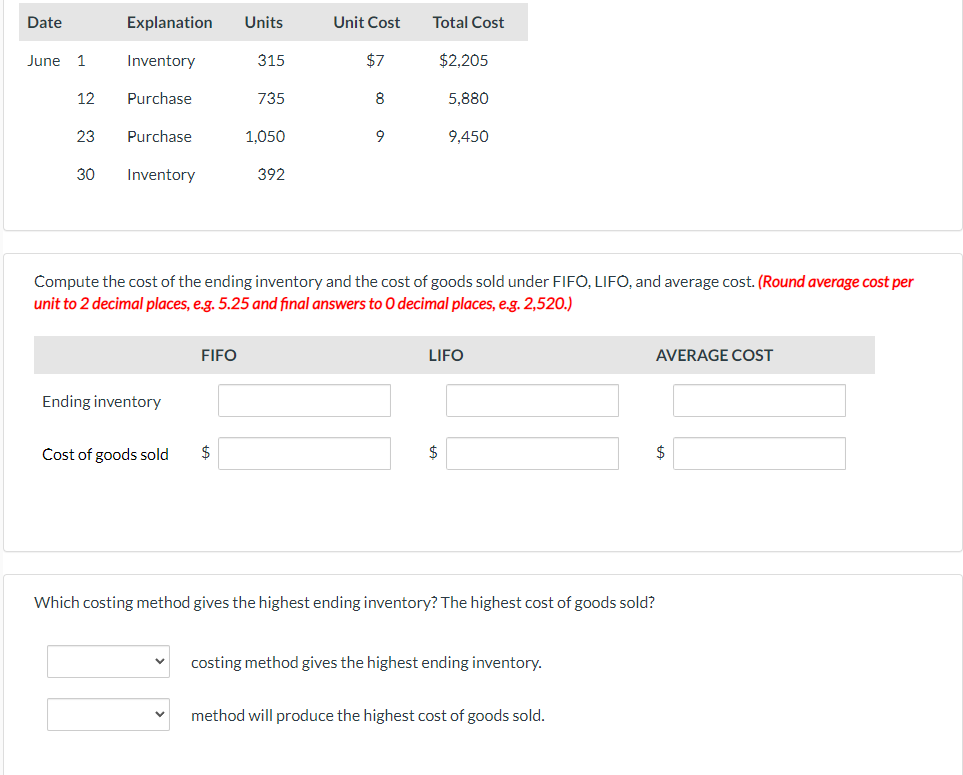 Solved Compute The Cost Of The Ending Inventory And The Cost | Chegg.com