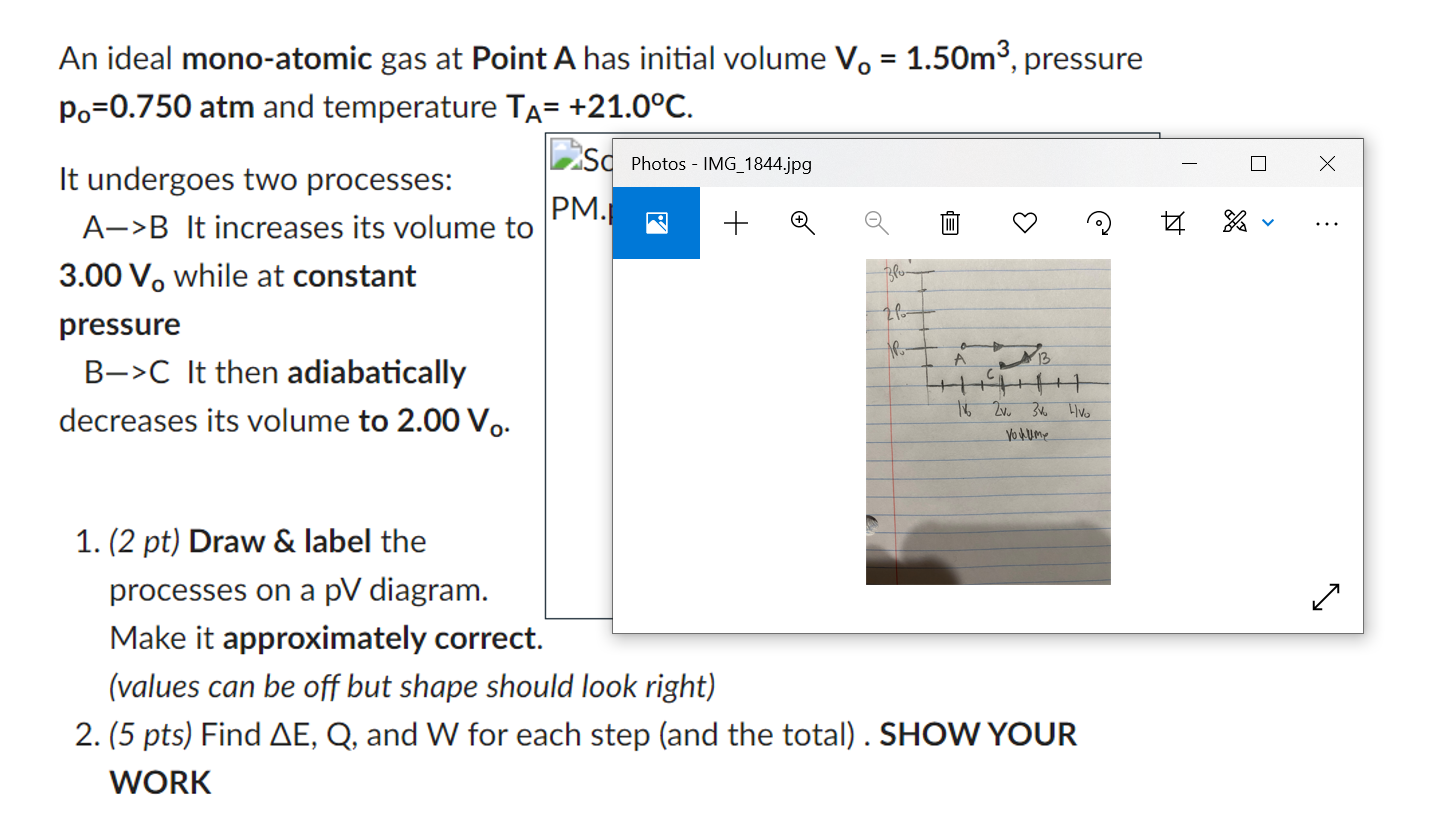 Solved Х 5 v ... An ideal mono-atomic gas at Point A has | Chegg.com