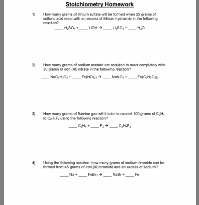 Solved Stoichiometry Homework 1 How many grams of lithium | Chegg.com