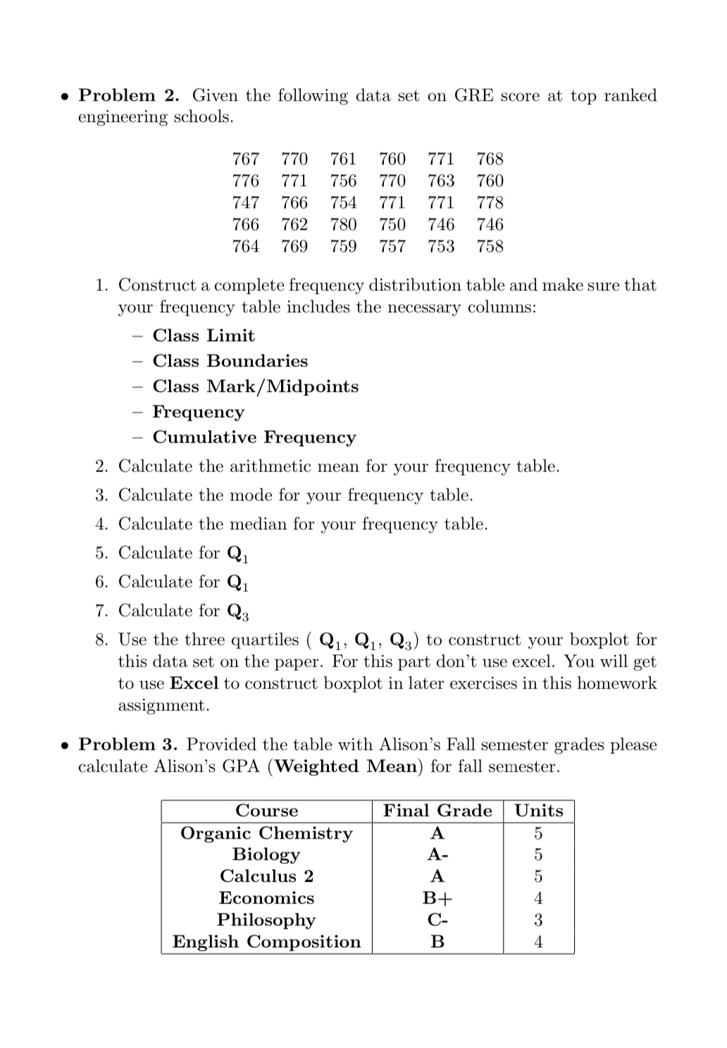 Solved - Problem 2. Given the following data set on GRE | Chegg.com