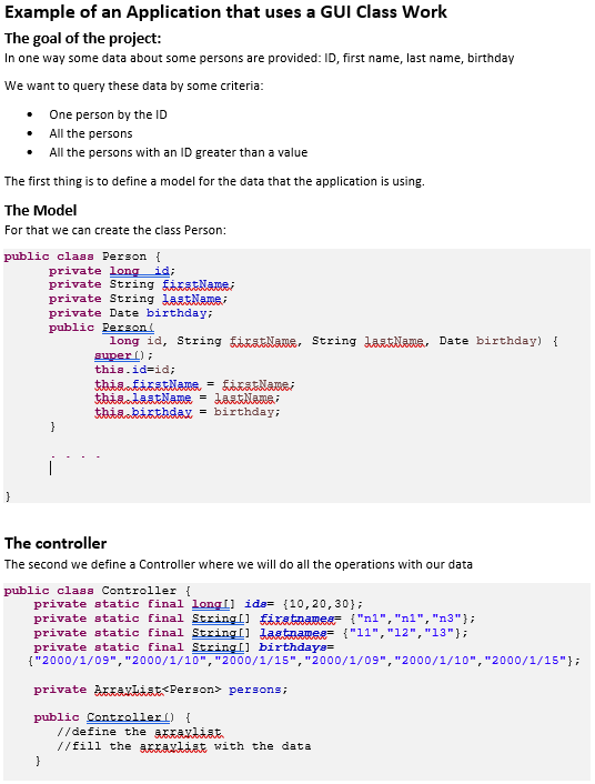 Example of an application that uses a gui class work chegg