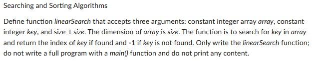 Solved Searching and Sorting Algorithms Define function | Chegg.com
