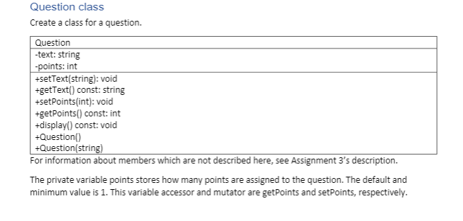 Solved Question class Create a class for a question. | Chegg.com
