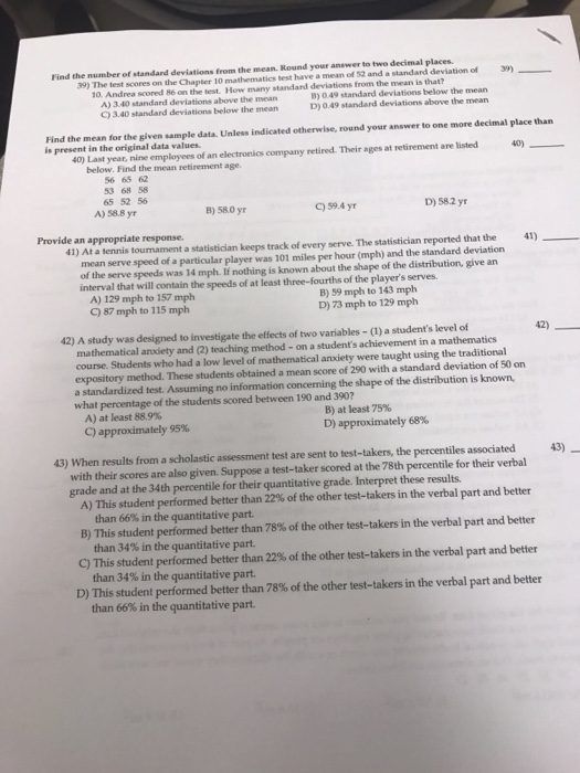 Solved Find the number of standard deviations from the mean. | Chegg.com