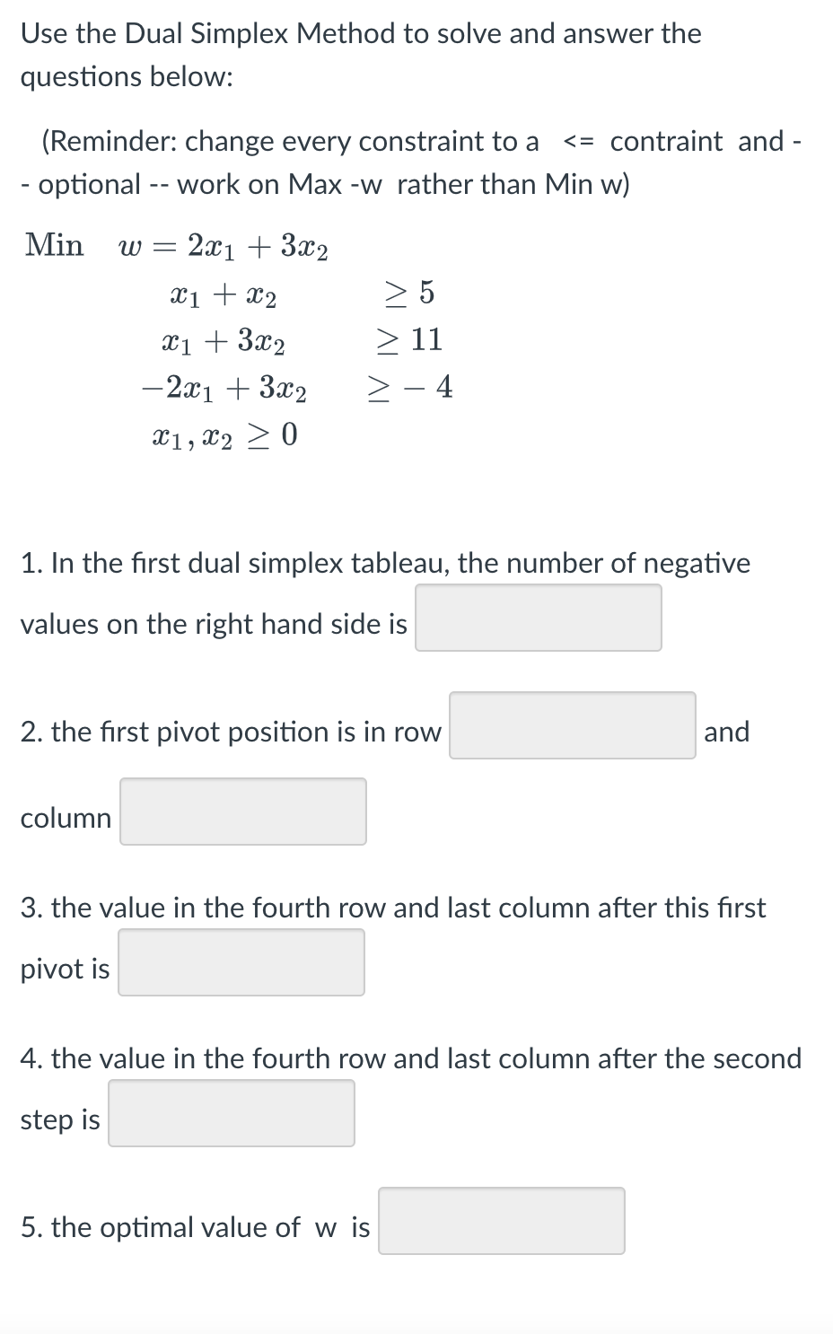 Solved Use the Dual Simplex Method to solve and answer the | Chegg.com