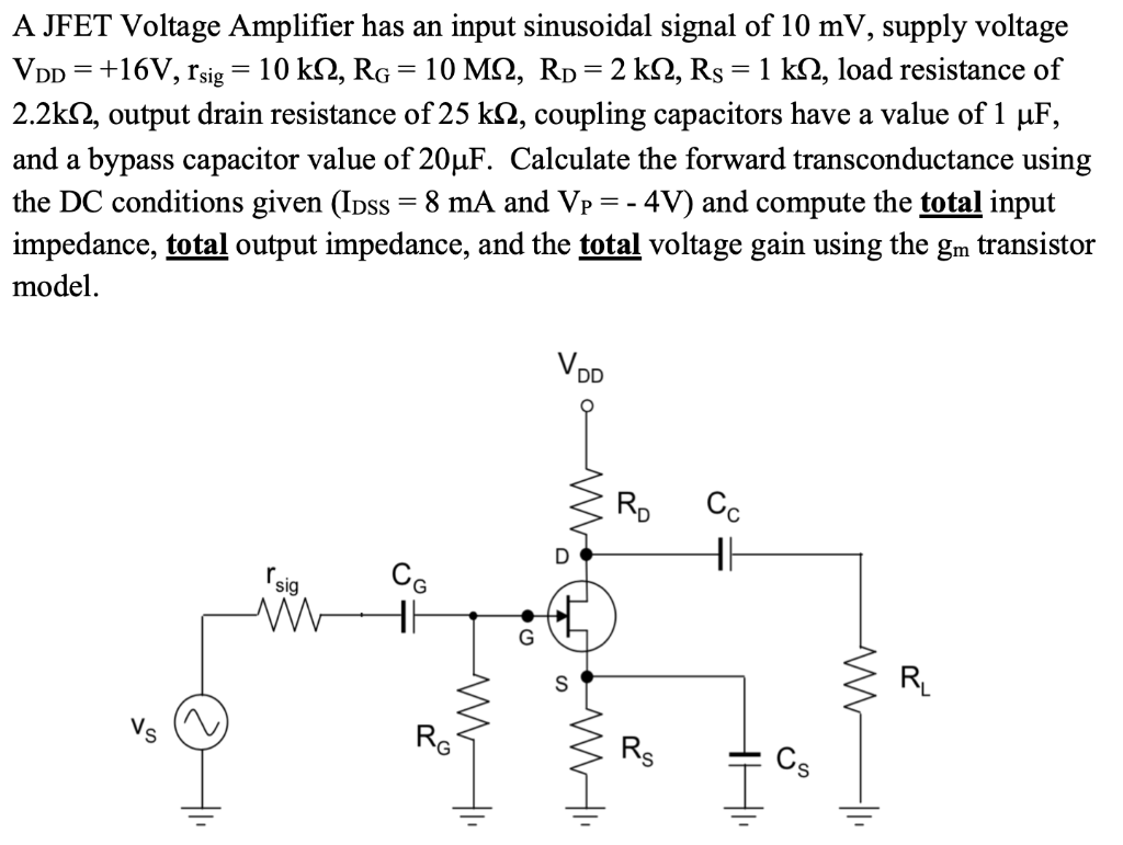 Solved A JFET Voltage Amplifier has an input sinusoidal | Chegg.com