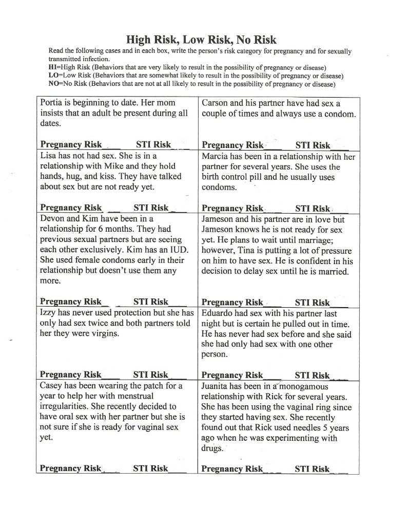 Solved High Risk, Low Risk, No Risk Read the following cases | Chegg.com