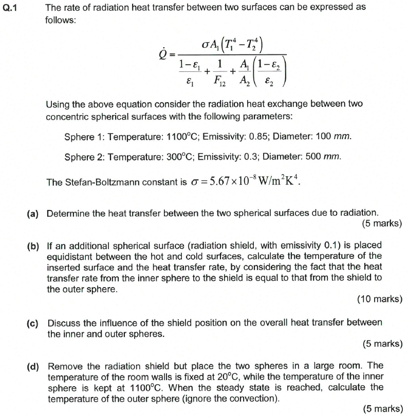 Radiation Heat Transfer Equation Between Two Surfaces