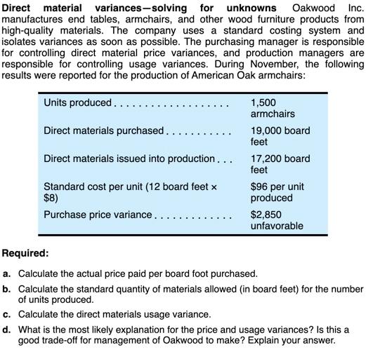 Solved Direct material variances-solving for unknowns | Chegg.com