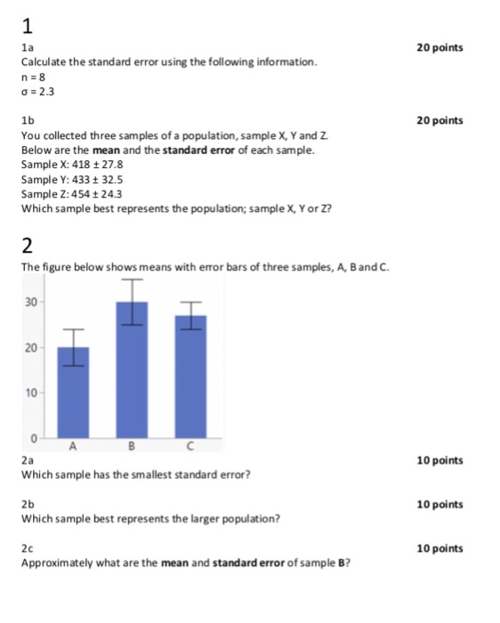 Solved 20 points Calculate the standard error using the | Chegg.com