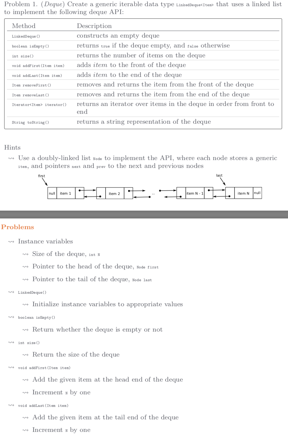 Problem 1. (Deque) Create a generic iterable data | Chegg.com