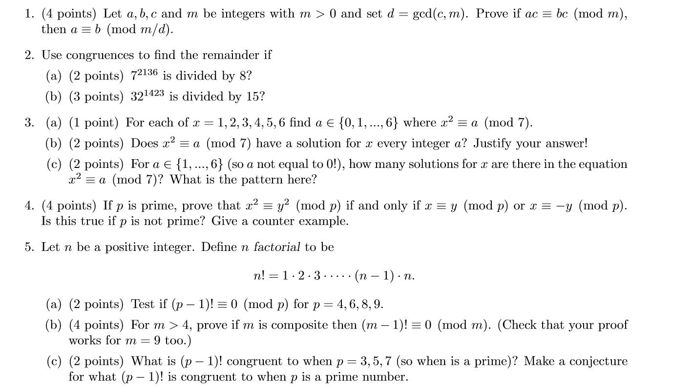 Solved 1 4 Points Let A B C And M Be Integers With M Chegg Com