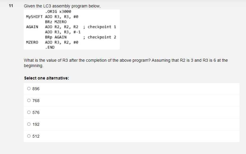 Solved 11 Given the LC3 assembly program below, ORIG x3000 | Chegg.com