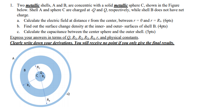 Solved 1. Two metallic shells, A and B, are concentric with | Chegg.com