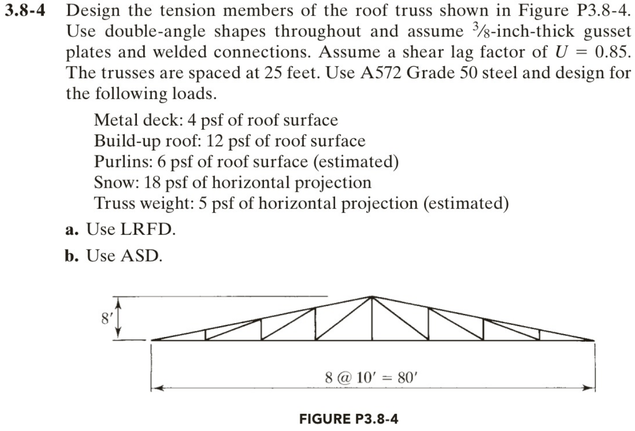 3.8-4 Design the tension members of the roof truss | Chegg.com