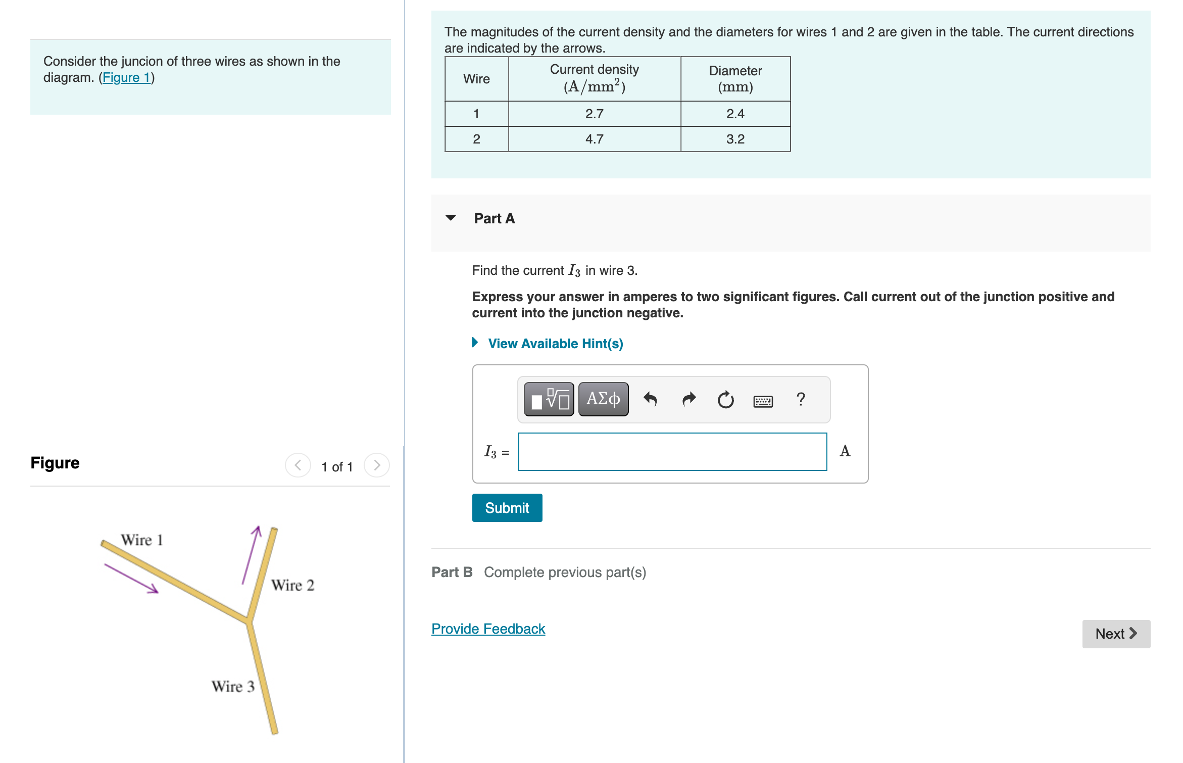 Solved Consider the juncion of three wires as shown in | Chegg.com
