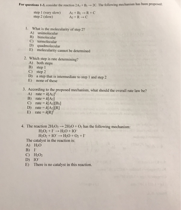 Solved For Questions 1-3, Consider The Reaction 2A: + B2 → | Chegg.com