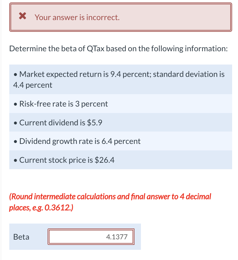 Solved MetaDetermine the beta of QTax based on the following | Chegg.com