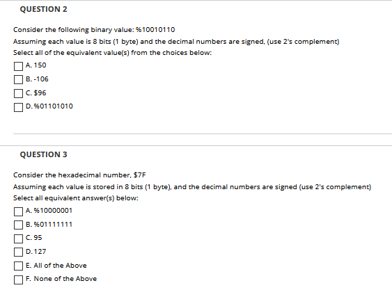 Solved QUESTION 2 Consider the following binary value: | Chegg.com