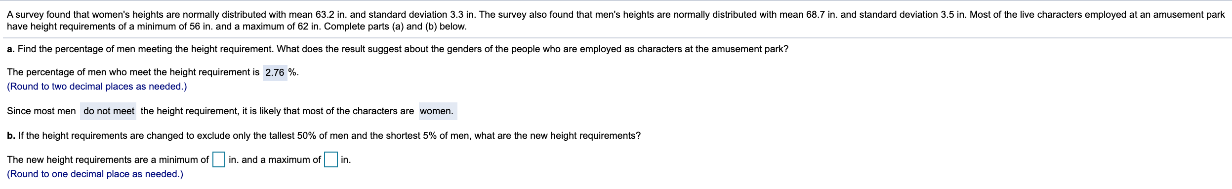 Solved A survey found that women's heights are normally | Chegg.com