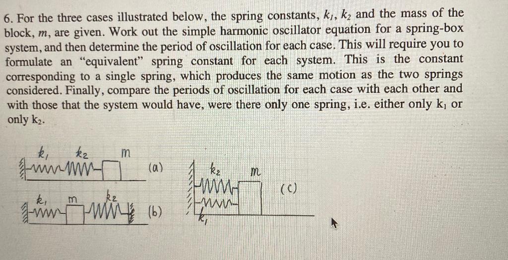 Solved 6. For the three cases illustrated below, the spring | Chegg.com