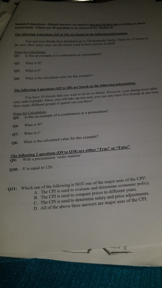 Solved Module 8 Questions- Submit answers via email to | Chegg.com