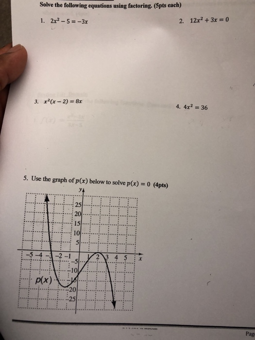 Solved Solve the following equations using factoring. (5pts | Chegg.com