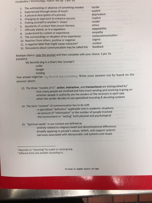 Solved: Vocabulary / Terminology: Match 'em Up. 3 PtS. E 1... | Chegg.com