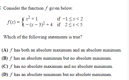 Solved Consider the function f given below. (x2+1 if -1 | Chegg.com