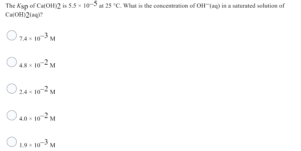 Solved The Ksp of Ca(OH)2 is 5.5 x 10-5 at 25 °C. What is | Chegg.com