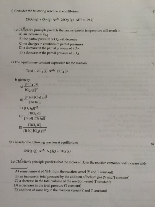 Solved Consider the following reaction at equilibrium: | Chegg.com
