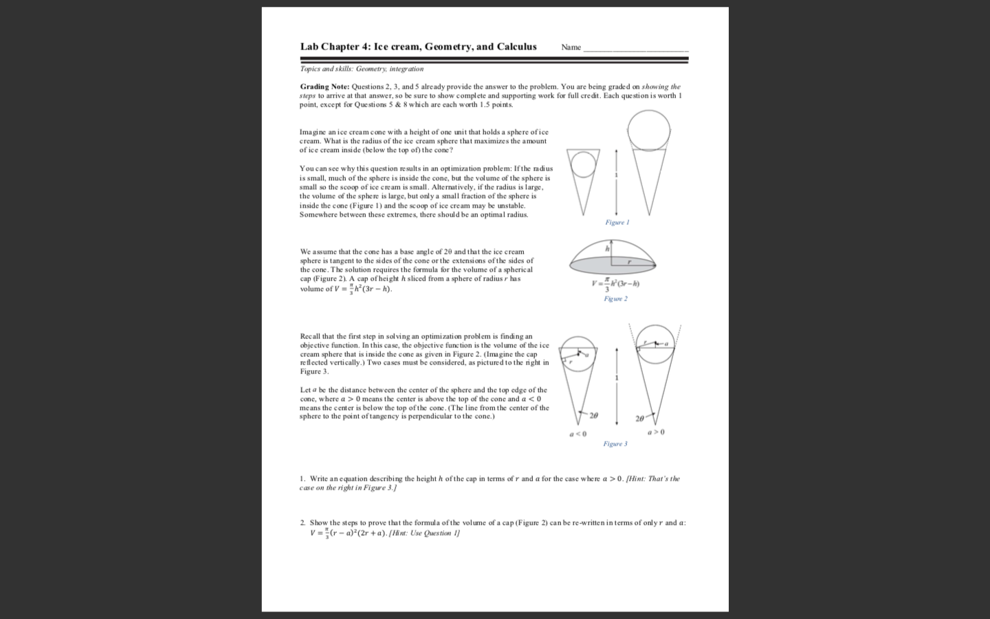 Solved Lab Chapter 4: Ice cream, Geometry, and Calculus Name | Chegg.com