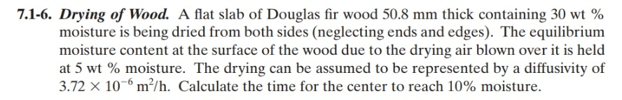 Solved 7.1.6. Drying of Wood. A flat slab of Douglas fir | Chegg.com
