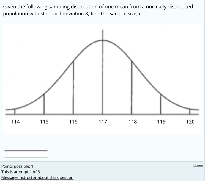 Solved Given the following sampling distribution of one mean | Chegg.com
