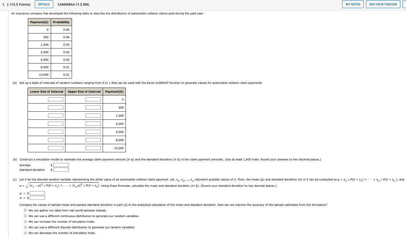 1. (-/12.5 Points] DETAILS CAMMBA4 11.E.006. MY NOTES | Chegg.com