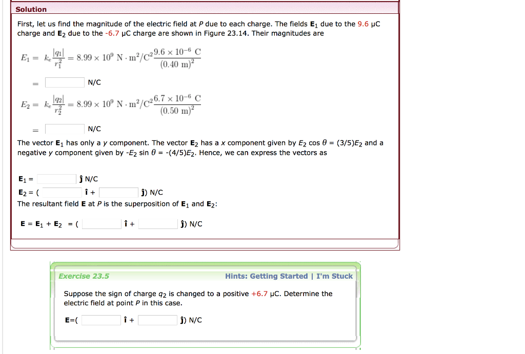 Solved Example 23.5 Electric Field due to Two Charges | Chegg.com