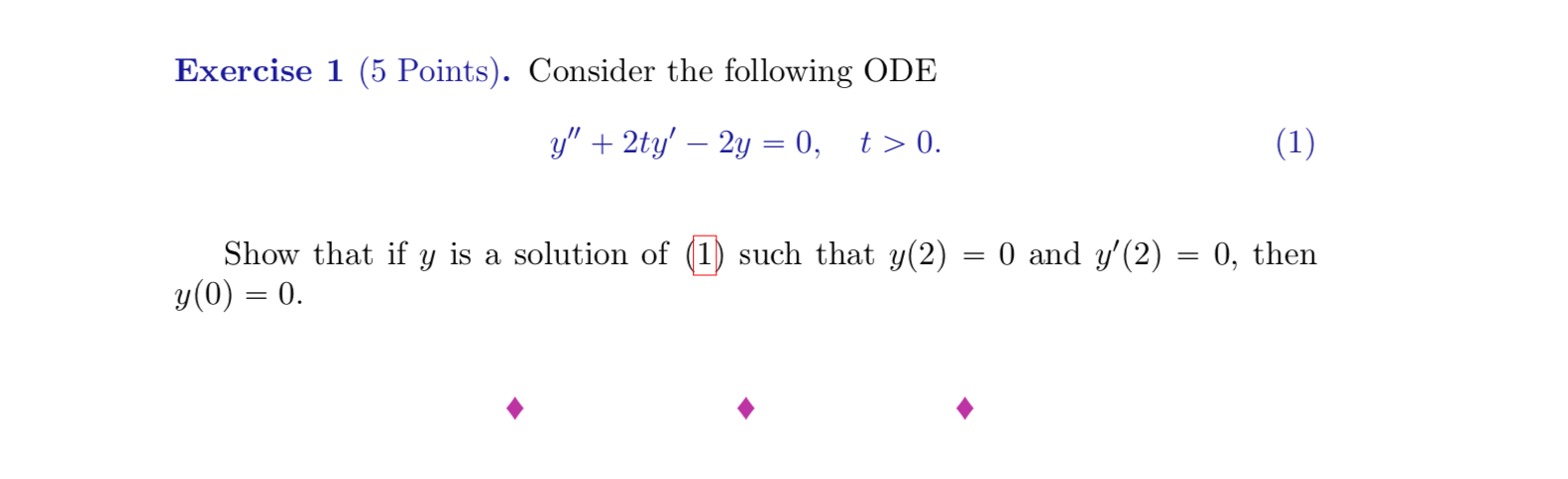 Solved Exercise 1 (5 Points). Consider the following ODE y" | Chegg.com