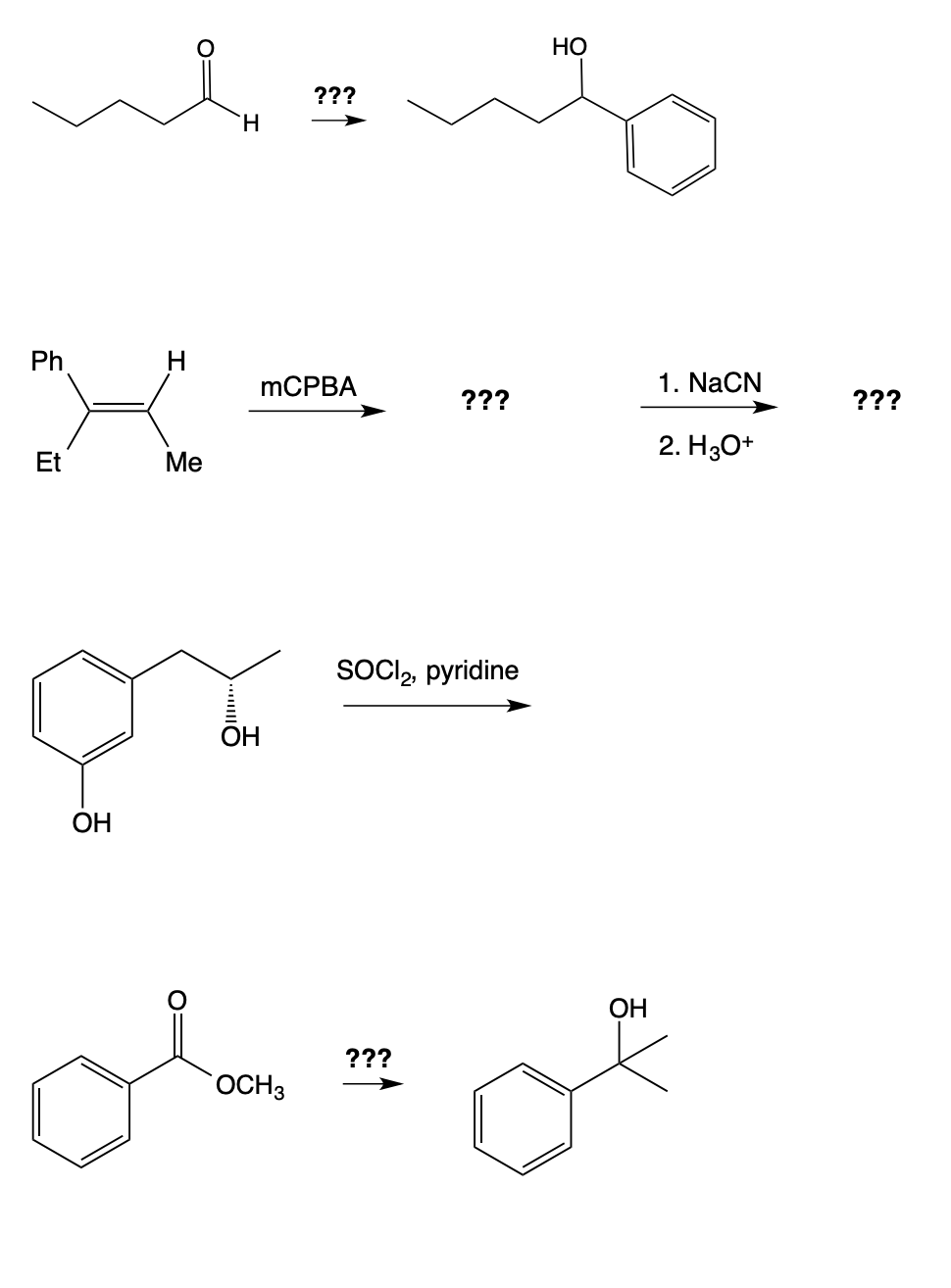 Solved HO ??? Ph Н mCPBA 1. NaCN ??? ??? 2. H30+ Et Me | Chegg.com