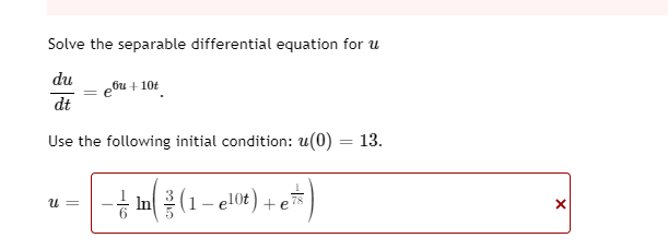 Solved Solve The Separable Differential Equation For U Du Chegg Com