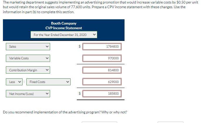 Solved Booth Company CVP Income Statement For the Year Ended | Chegg.com