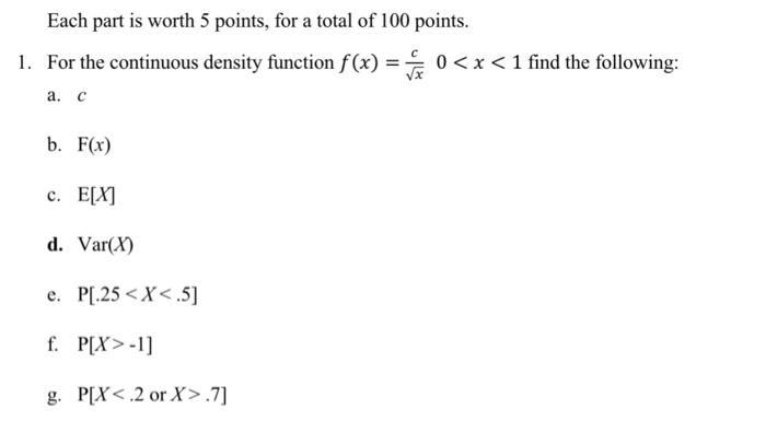 Solved Each part is worth 5 points, for a total of 100 | Chegg.com