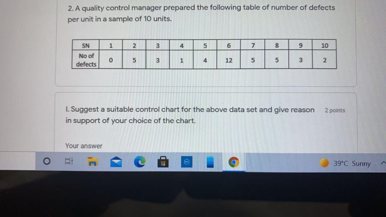 Solved 2. A quality control manager prepared the following | Chegg.com