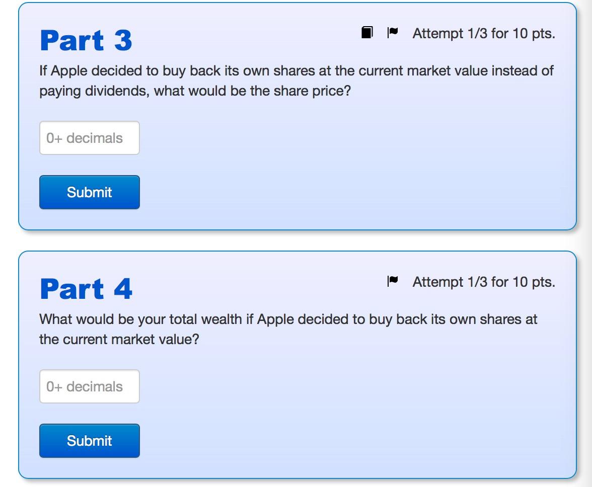 Solved Intro You own 10 shares in Apple. Apple just declared