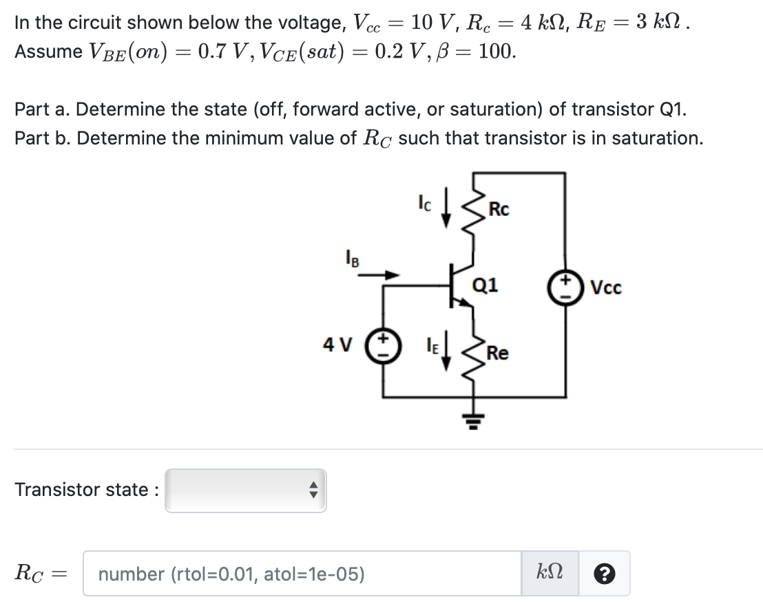 Solved In The Circuit Shown Below Voltage, Vcc 10 V, 