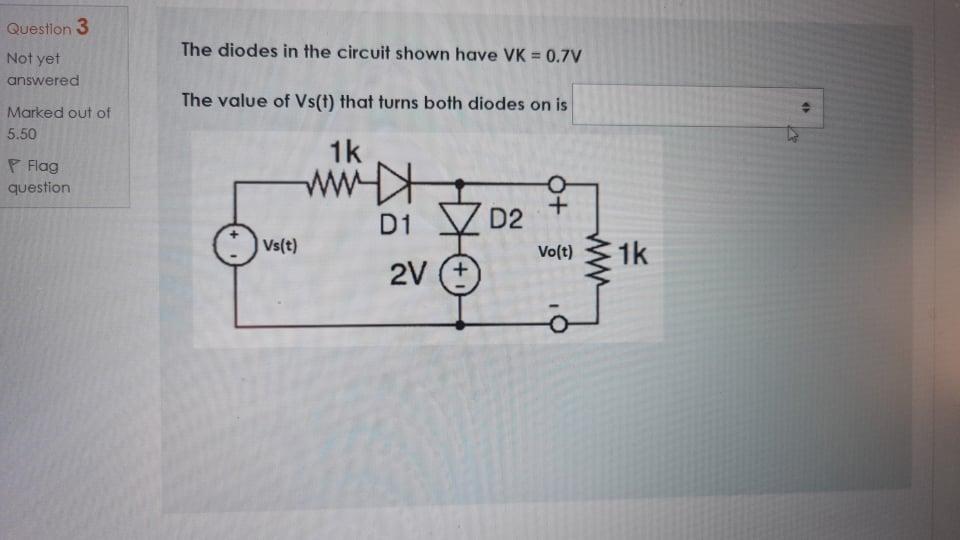 Solved Question 3 Not Yet The Diodes In The Circuit Shown | Chegg.com