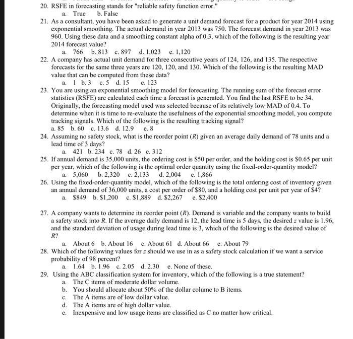 Solved 20. RSFE in forecasting stands for 