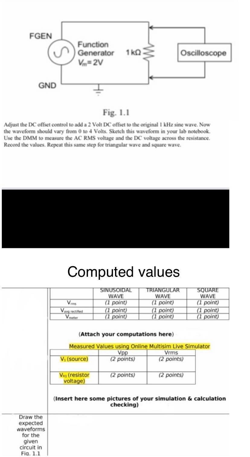Solved FGEN Function Generator 102 V=2V Oscilloscope GND